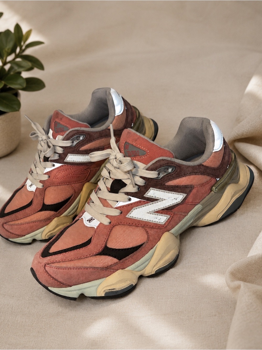 New Balance Coral Rust Suede Mesh Chunky Sneakers